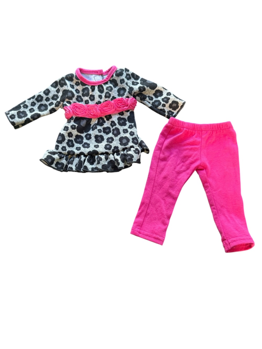 Dollie & Me Gray Leopard Top with Pink Leggings - Fits 18” Doll